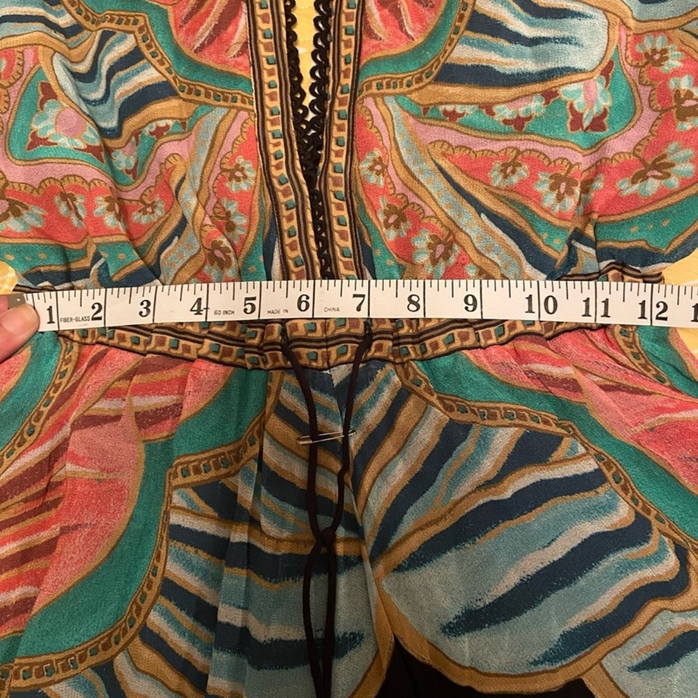 Farm Rio Boho Maxi Dress XS Colorful Print Deep V Empire Waist Flowy Festival - Picture 6 of 8